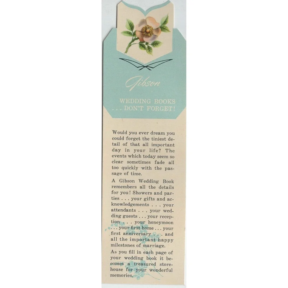 Vintage Gibson Wedding Books Promotional Bookmark Floral Paper Ephemera VG
